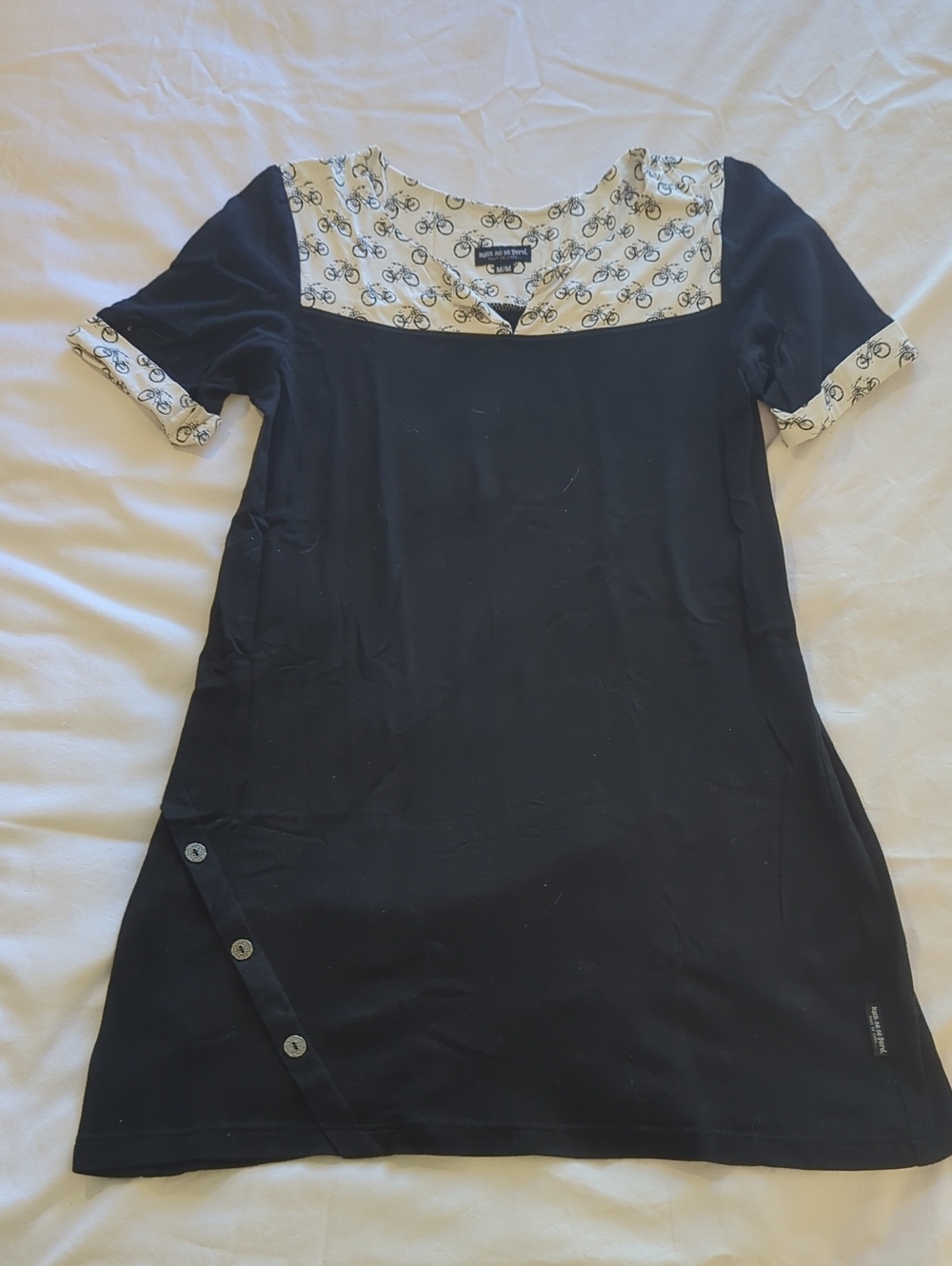 Black and White Bicycle Print Yoke Tunic Top